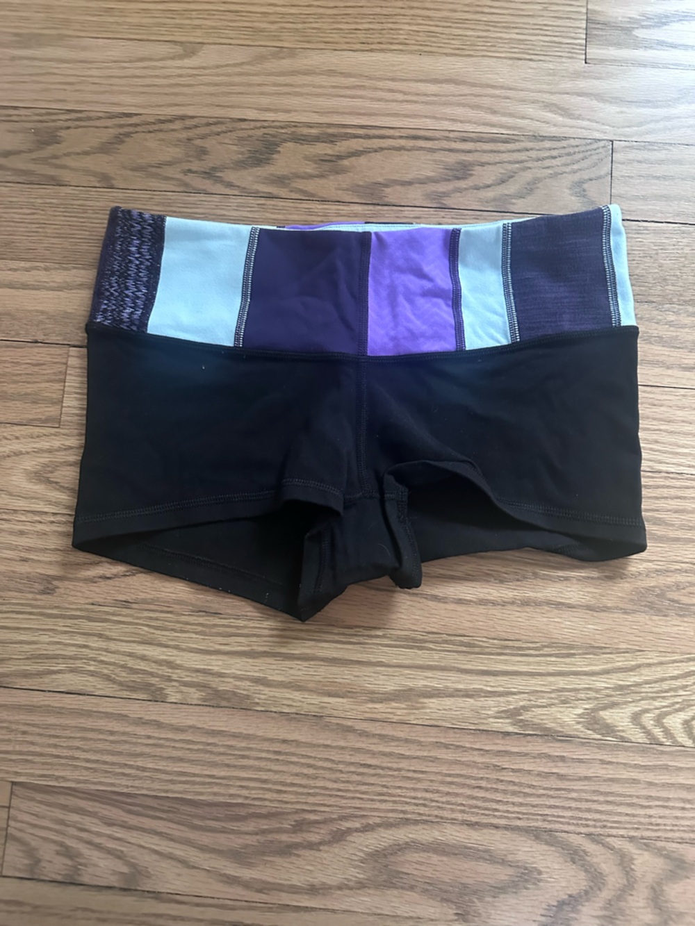 lululemon athletica Black Athletic Shorts with Purple and Light Blue Waistband